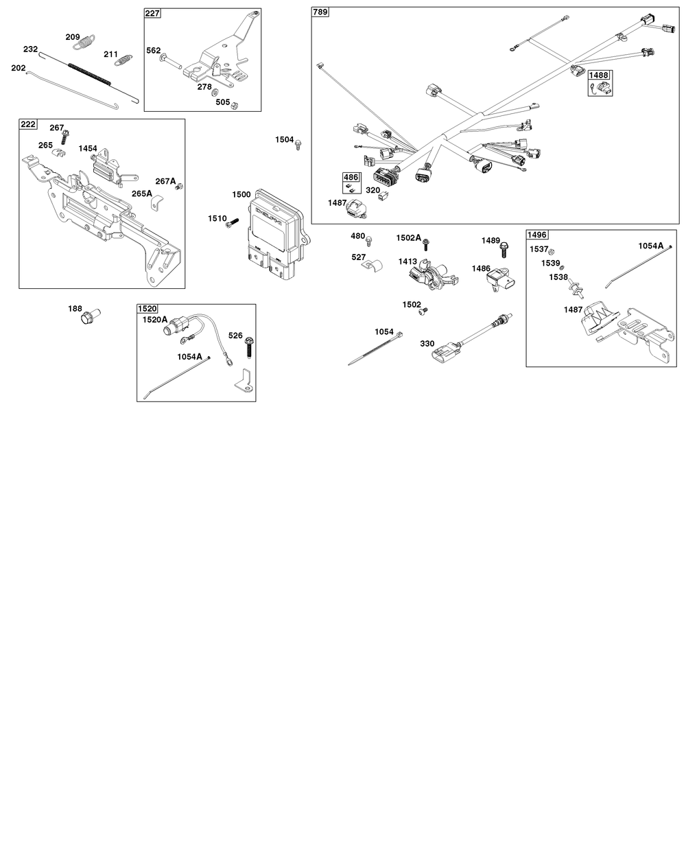 Controls Group Diagram and Parts List for 61E377-0054-J1 400000 - 699999 Briggs and Stratton Engine